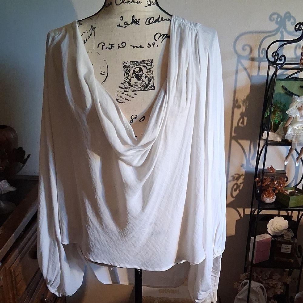 Free People White Drape Neck Women's Blouse Size Medium